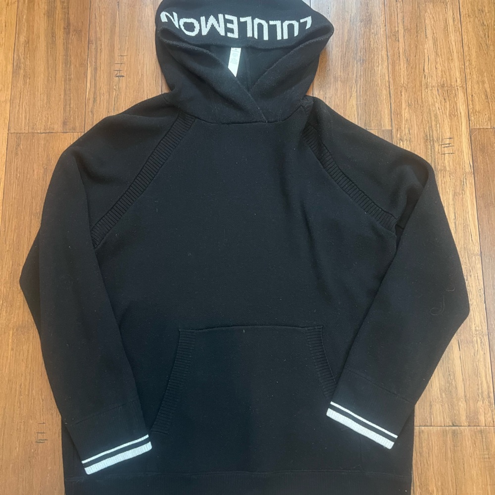Black Lululemon Sweater Hoodie with White Lettering in Size 8.